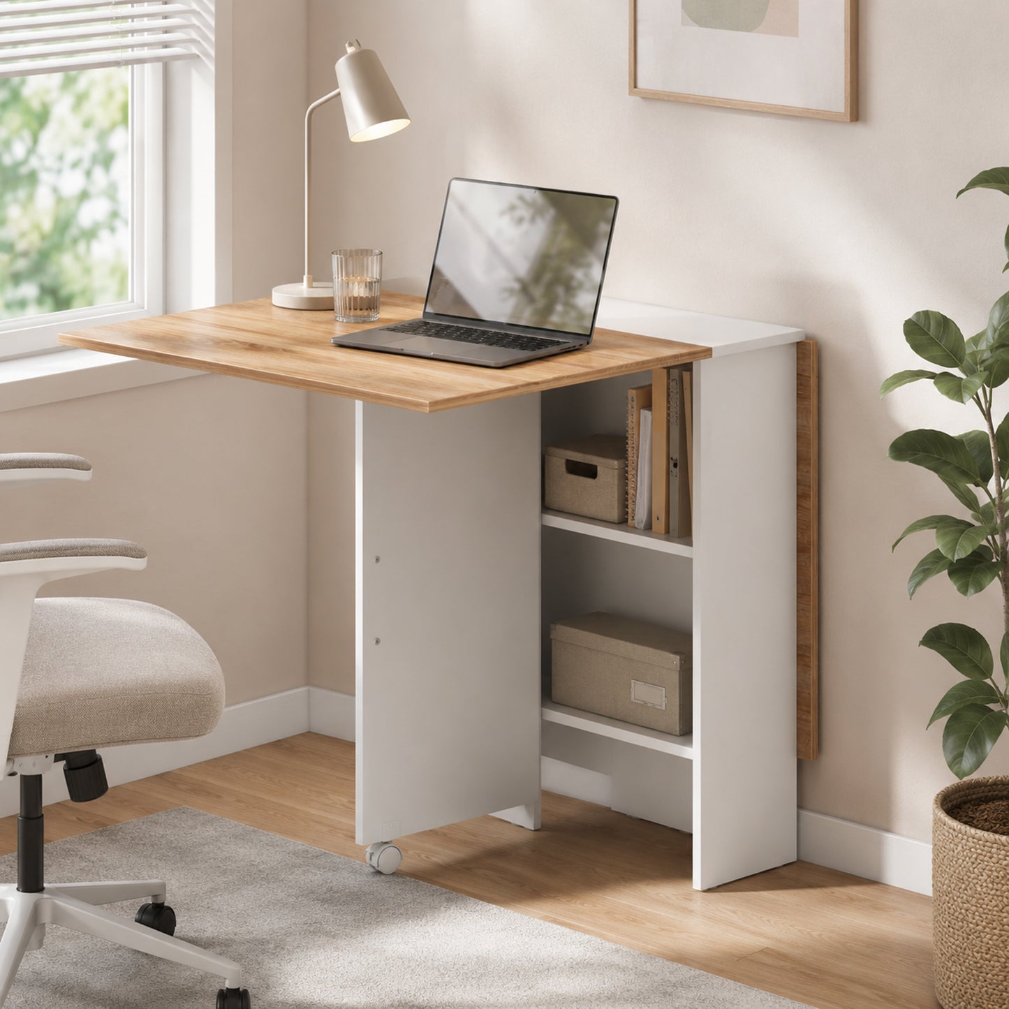 Homcom Folding Dining Table With Drop Leaves And Two Tier Shelves