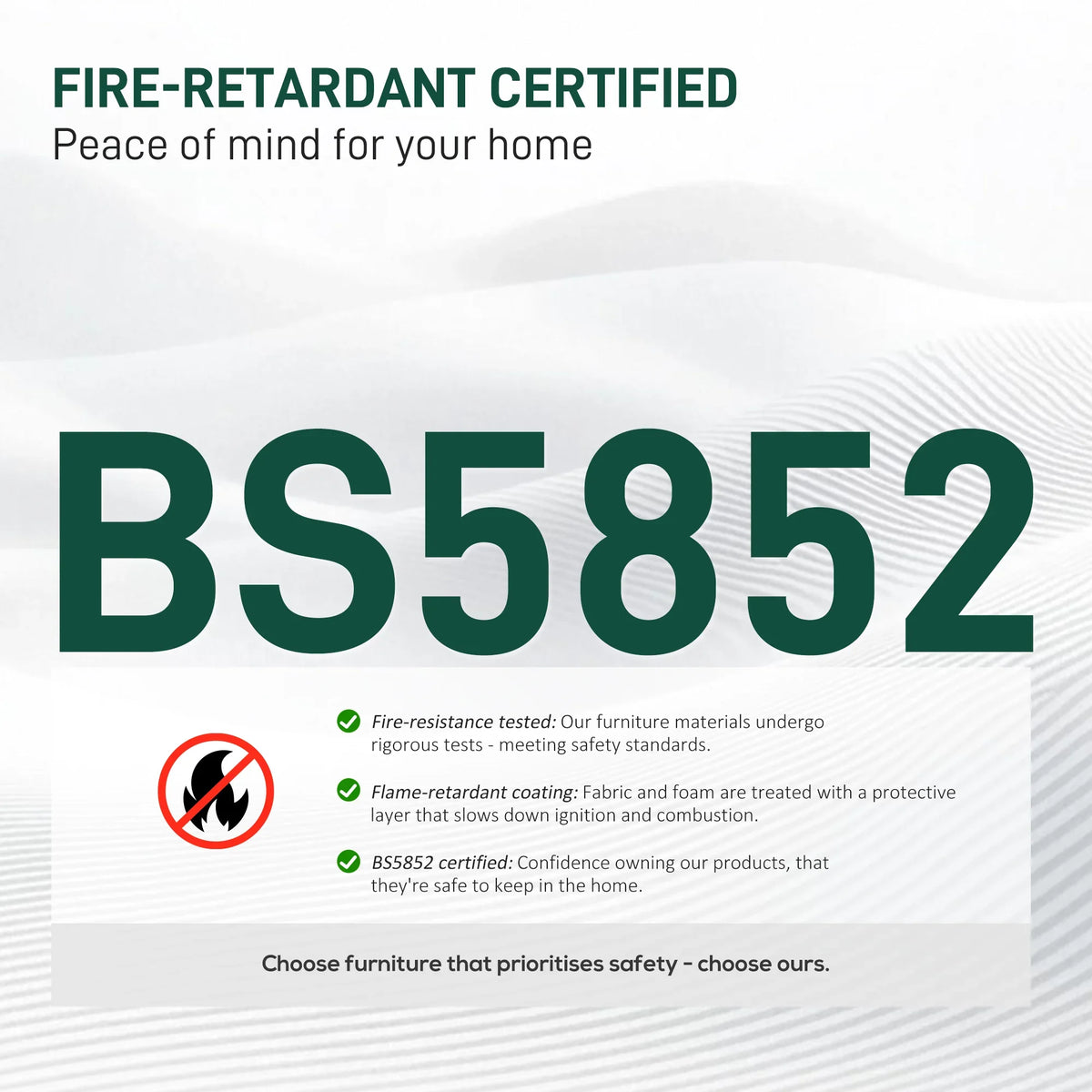 Green velvet sofa fire-retardant certification graphic