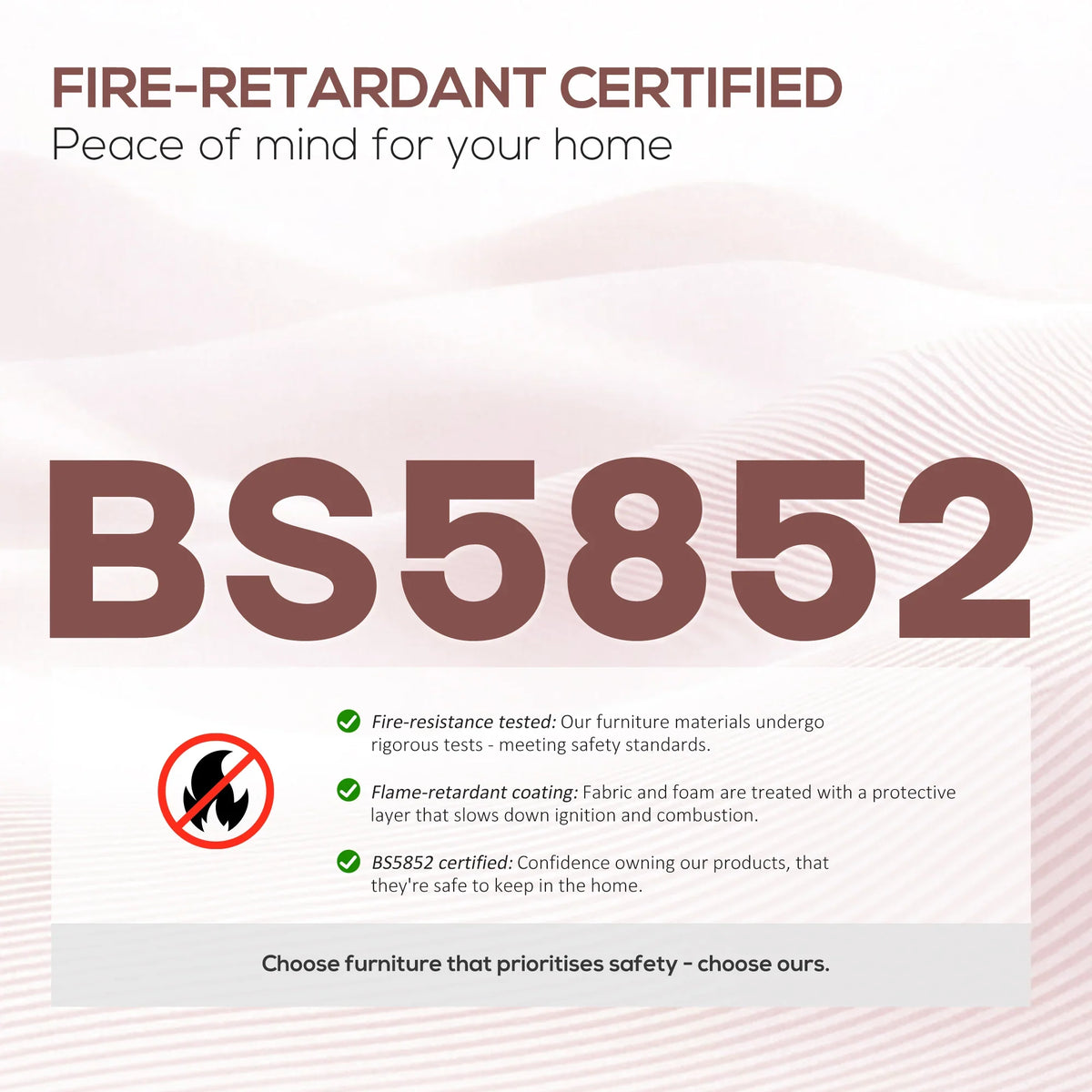 Fire-retardant certified safety label graphic for storage ottoman materials