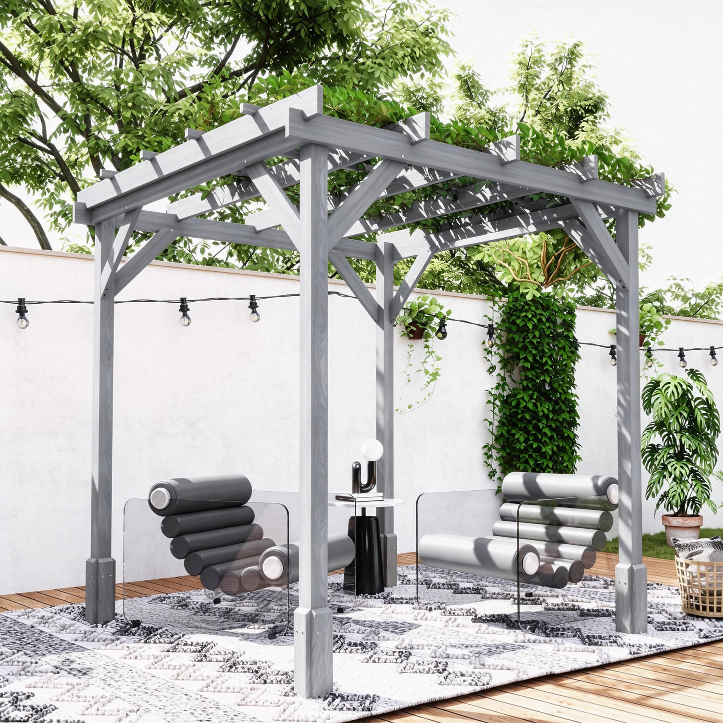 Outsunny 2x2m Wooden Pergola Kit For Garden Gazebo Shelter With Stable Frame For Climbing Vines Grey