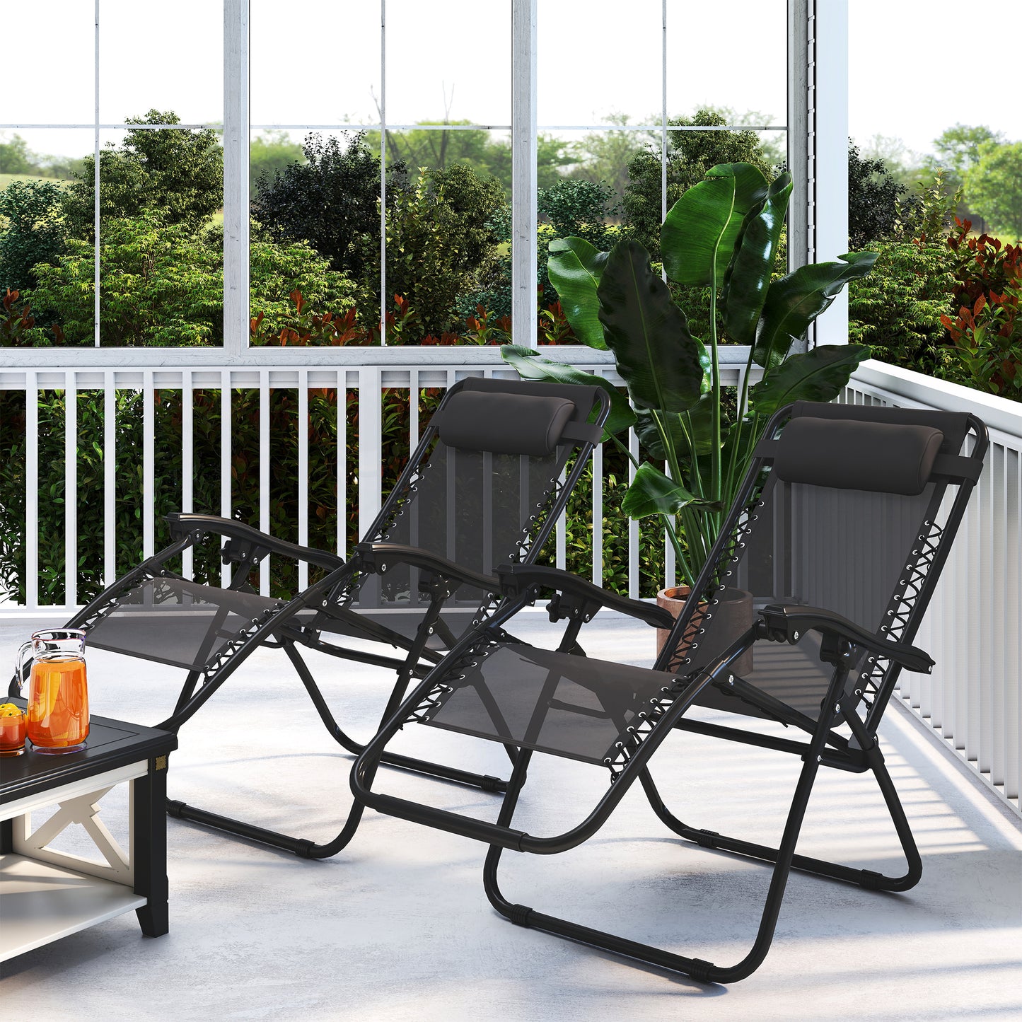 Outsunny Zero Gravity Chair Set Of 2 With Metal Frame Texteline Loungers For Patio Deck Garden Camping Grey