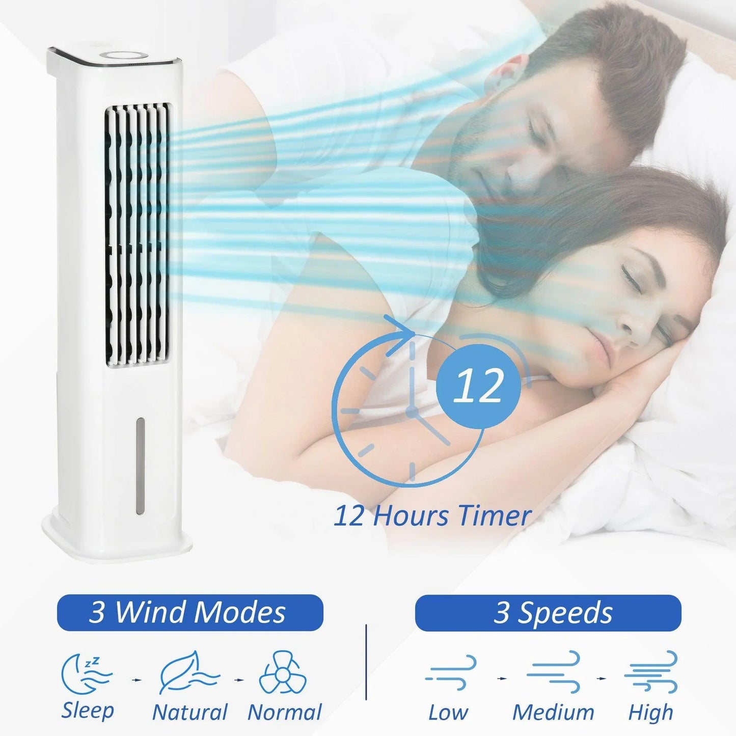 HOMCOM White Oscillating Ice Cooling Fan with Remote - 3 Modes, 3 Speeds, Timer - ALL4U RETAILER LTD
