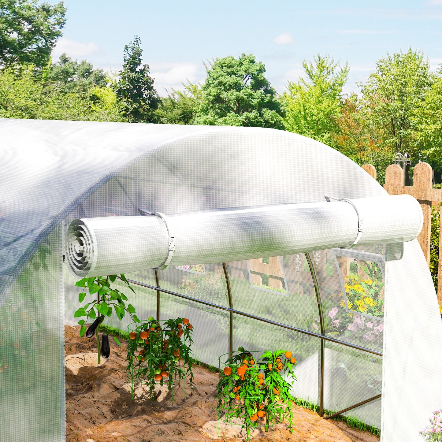 Outsunny 4x3x2m Polytunnel Replacement Greenhouse Cover White PE Mesh With Roll Up Windows And Door