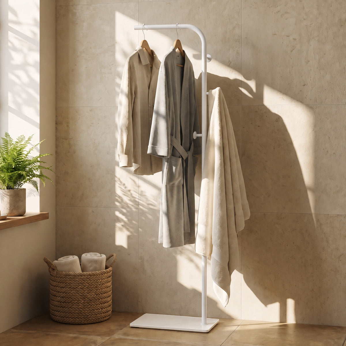 HOMCOM Garment Rack With Three Side Hooks And White Marble Base