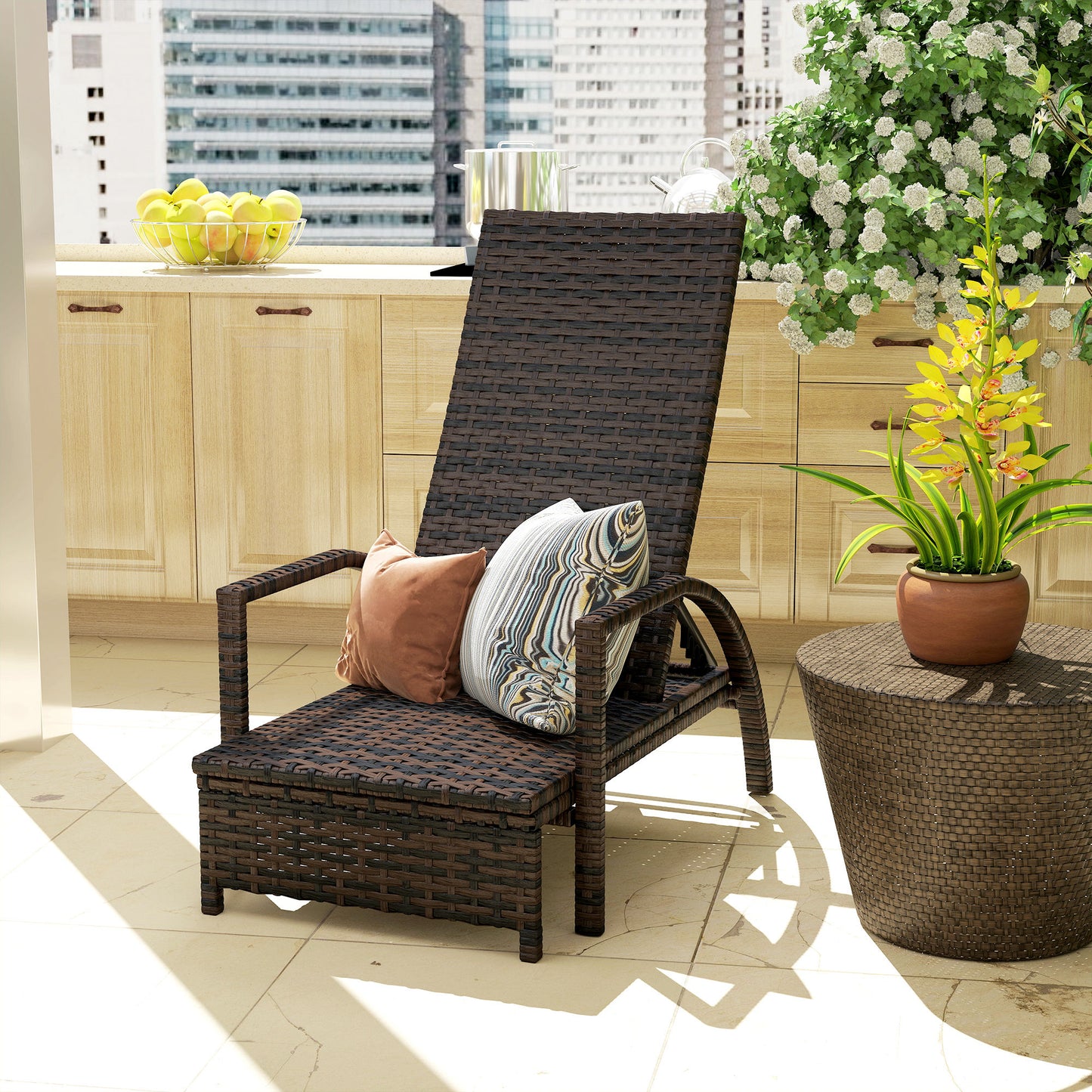 Outsunny Reclining Rattan Lounger With Extending Footrest Brown Outdoor Sun Lounger With Adjustable Backrest