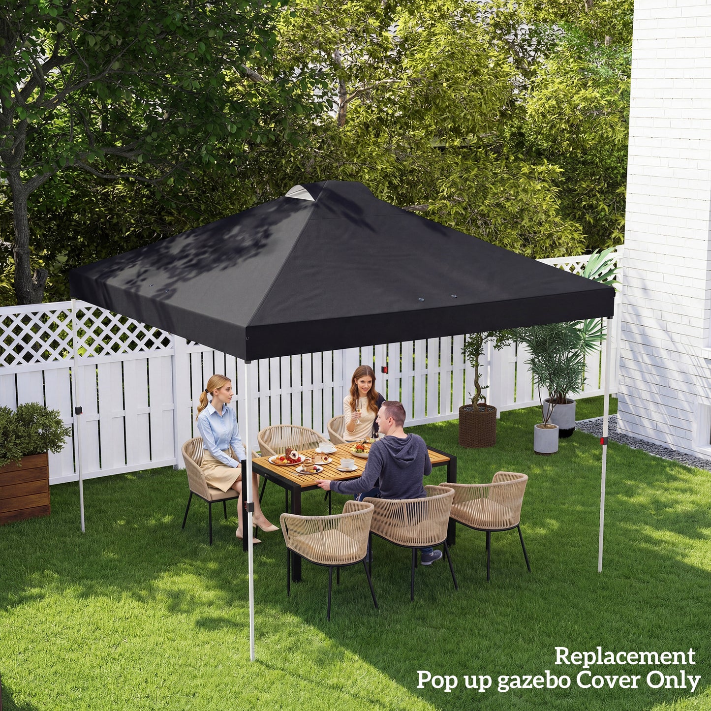 Outsunny Gazebo Roof Replacement UV50 Plus Waterproof Pop Up Canopy Cover With 8 Drainage Holes 3x3 m Black