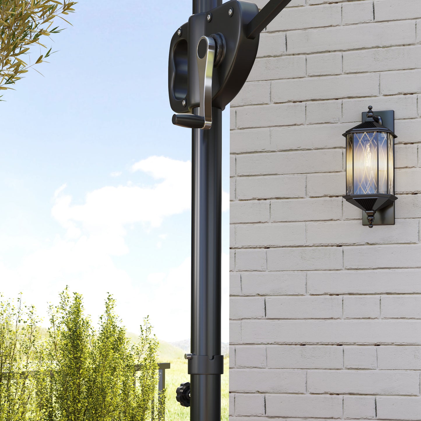 Outsunny Cantilever Parasol With Weighted Base And Crank Tilt For Garden Patio UV Protection Khaki