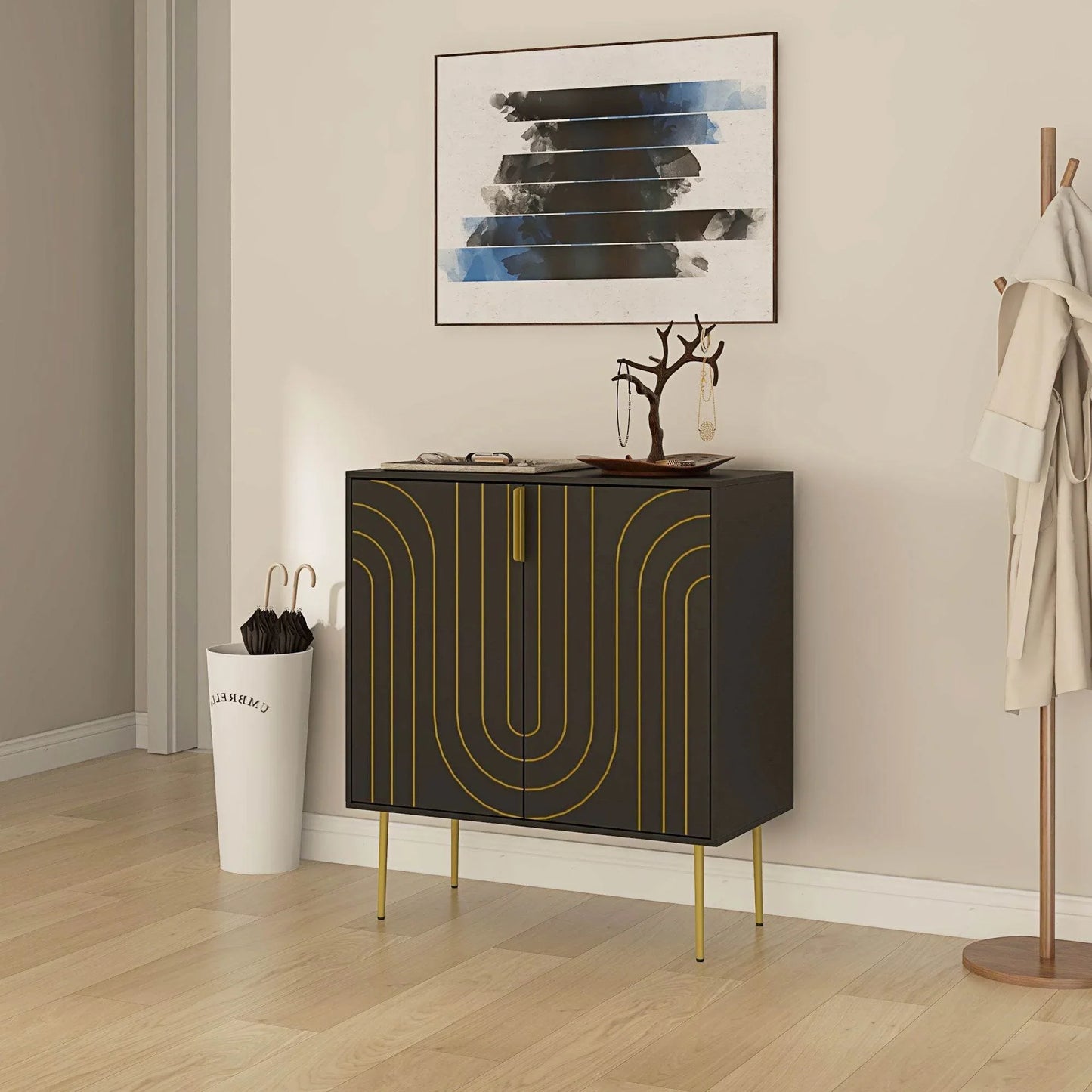 HOMCOM Elegant Black and Gold Art Deco Sideboard with Adjustable Shelves - ALL4U RETAILER LTD
