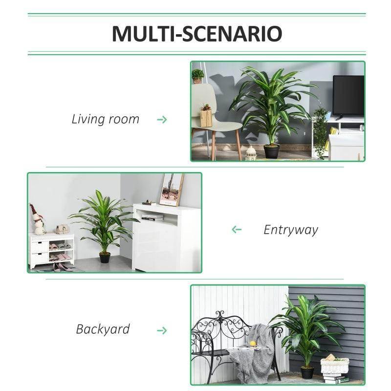 Set of 2 artificial dracaena trees with green leaves in black pots