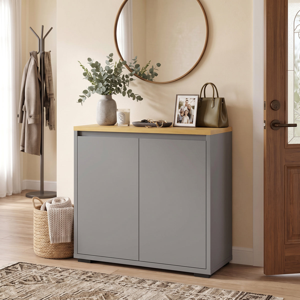 Grey HOMCOM Sideboard With Double Doors And Adjustable Storage Shelf