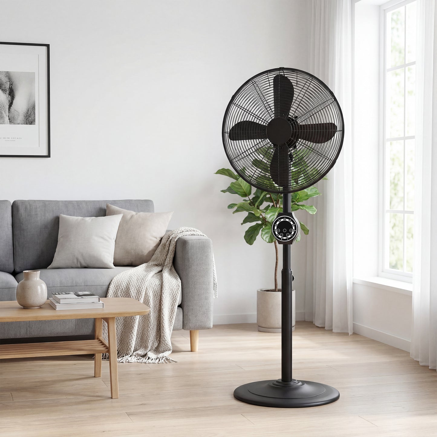 HOMCOM 41 cm Metal Pedestal Fan with Oscillating and Adjustable Height Black for Even Airflow and Quiet Operation