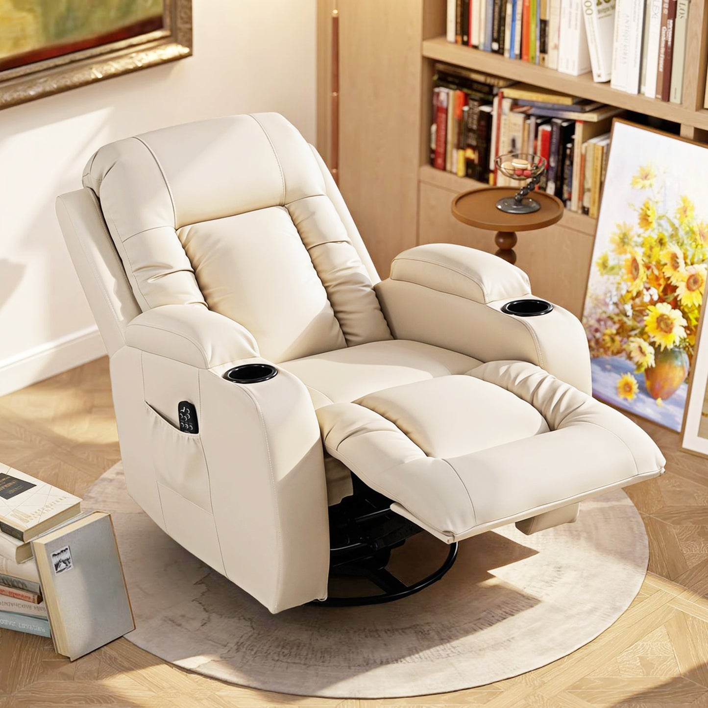 HOMCOM PU Leather Eight Point Vibrating Massage Recliner Chair With Extended Footrest Cup Holders Side Pockets Cream
