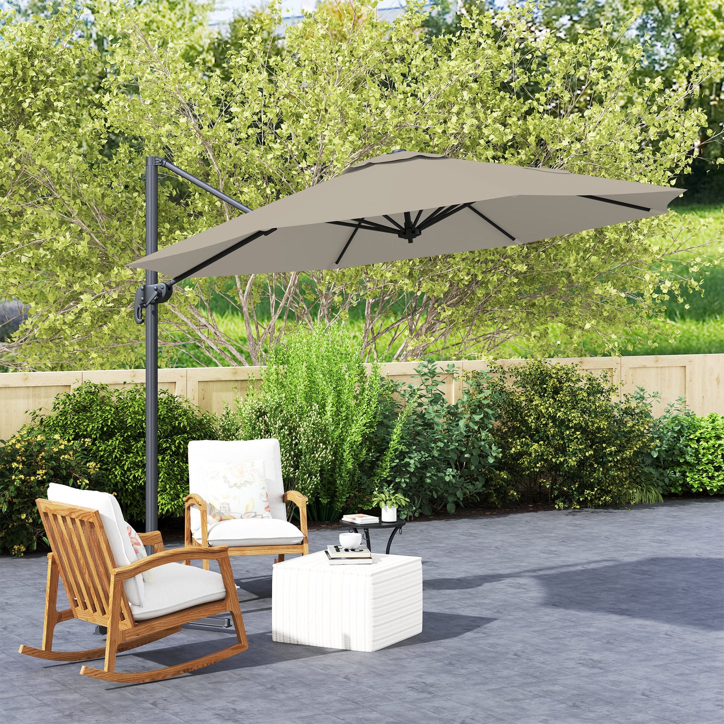 Outsunny 3m Five Angle Cantilever Parasol With Aluminium Frame And 360 Degree Rotating Canopy Light Grey