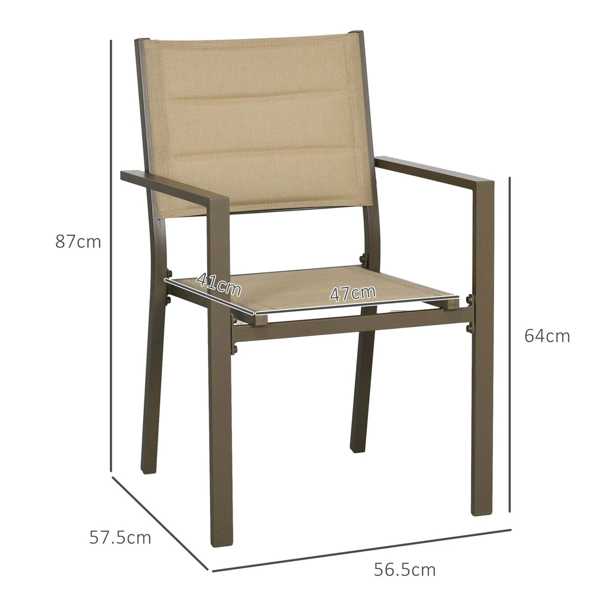 Stacking garden chair with khaki mesh back and seat, dark metal frame