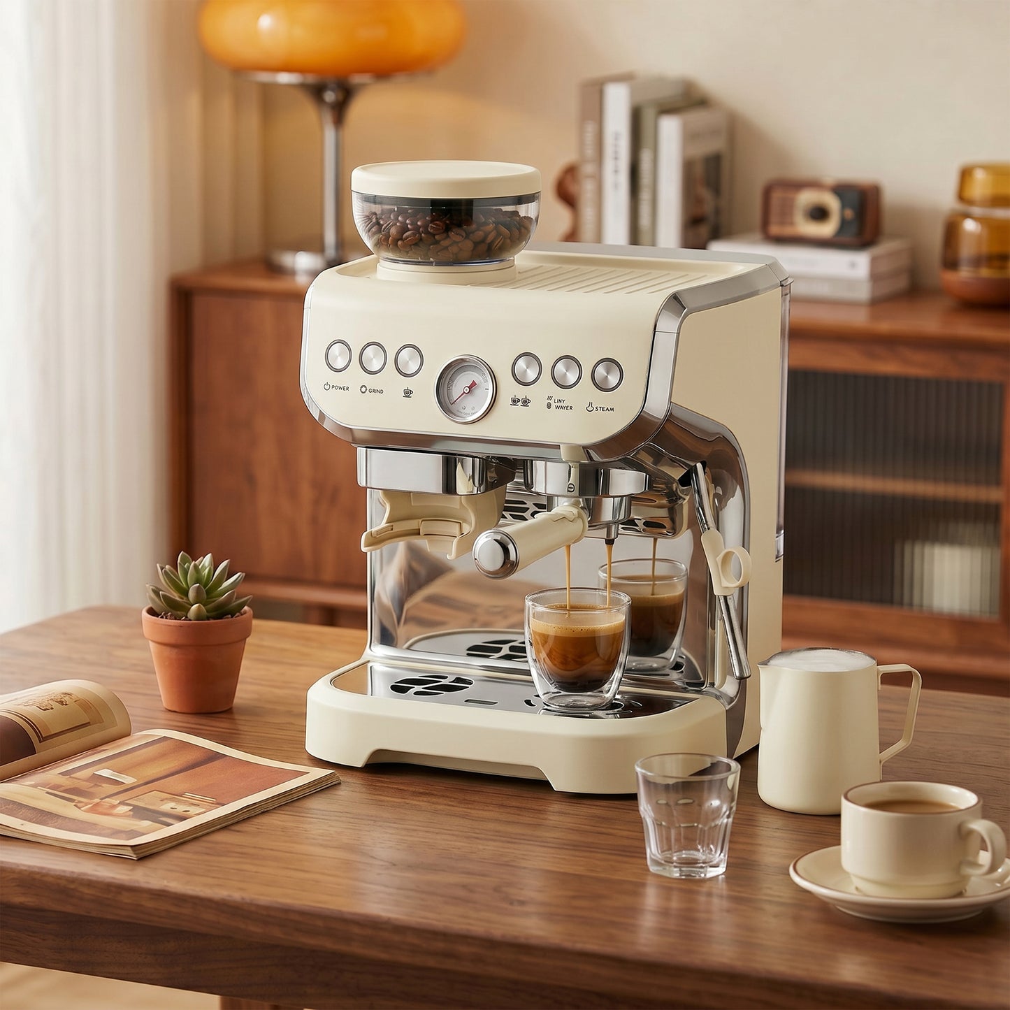 HOMCOM Bean To Cup Coffee Machine With Integrated Grinder And Steam Wand Cream White