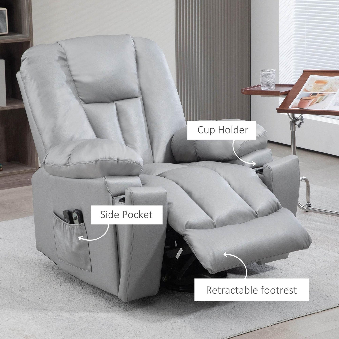 HOMCOM Charcoal Grey Power Lift Recliner with Eight Massage Points and Adjustable Backrest - ALL4U RETAILER LTD
