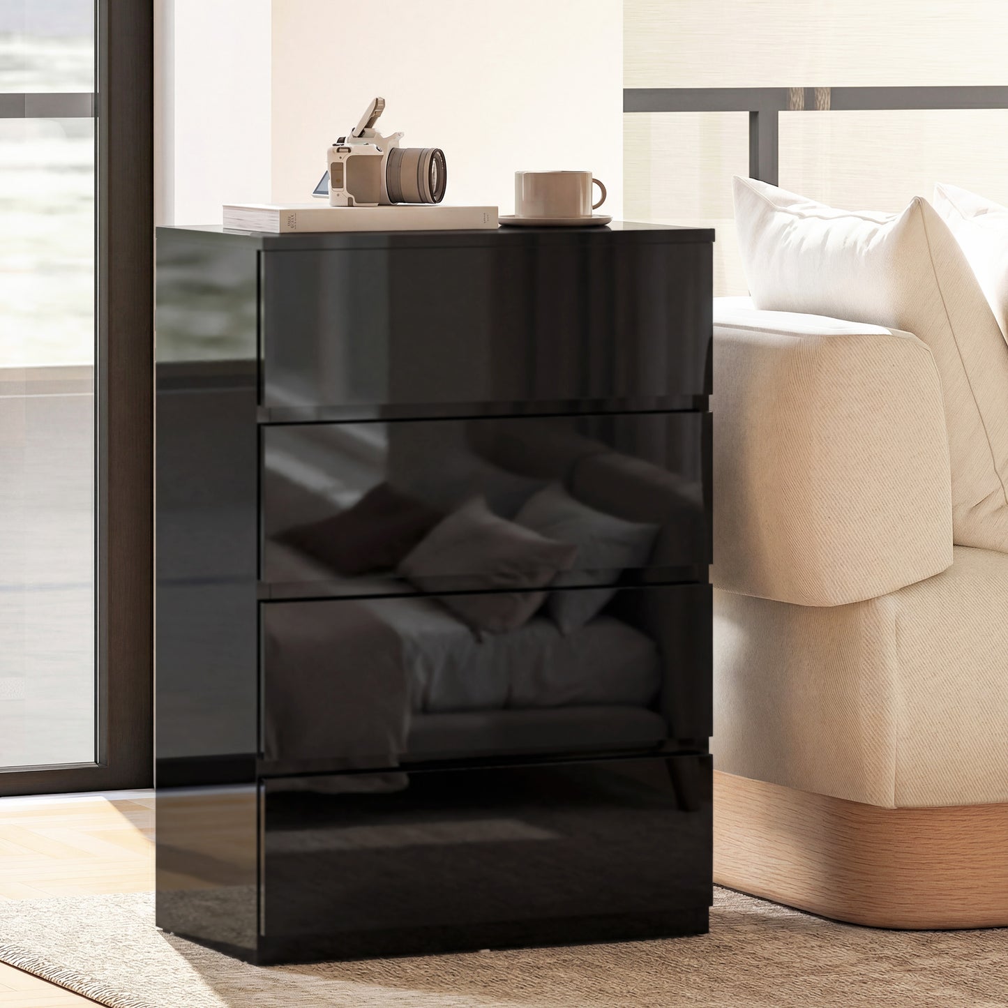 HOMCOM 4 Drawer Chest of Drawers Modern Dresser Storage Cabinet for Bedroom Organization and Clutter Control