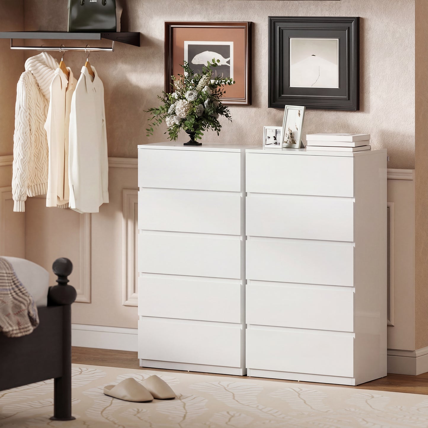HOMCOM Five Drawer Chest of Drawers Modern Dresser Storage Cabinet for Bedroom Organization