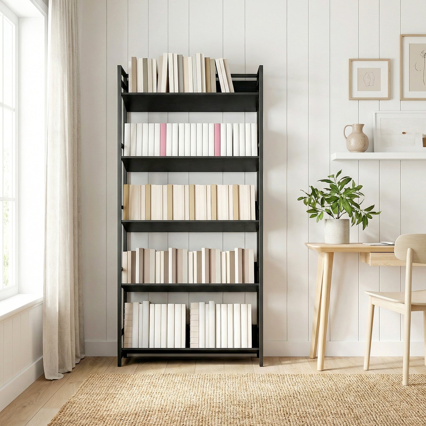 HOMCOM 5 Tier Metal Frame Bookcase Storage Shelves for Living Room Black Ideal for Organizing Books and Decor