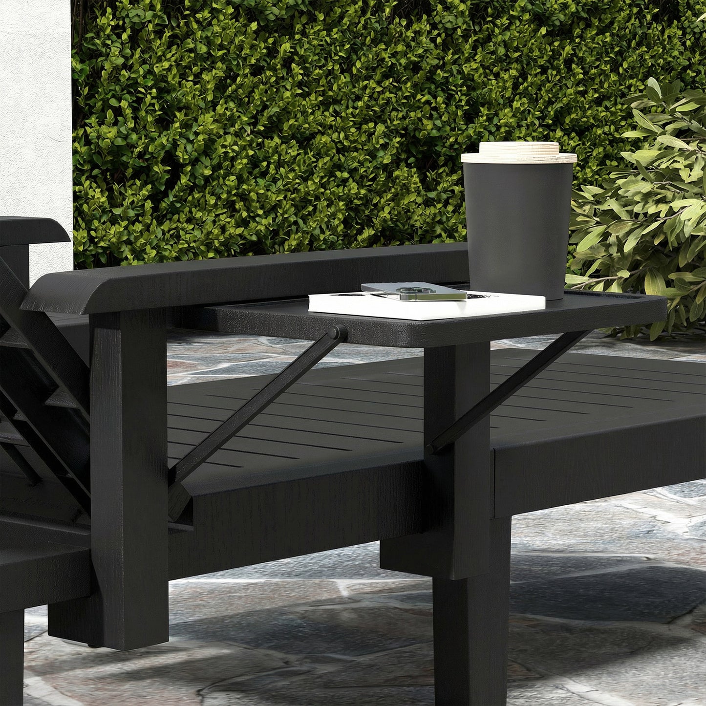Outsunny Set Of 2 Adjustable Sun Loungers With Five Position Recline And Armrests For Outdoor Use Foldable Table Black
