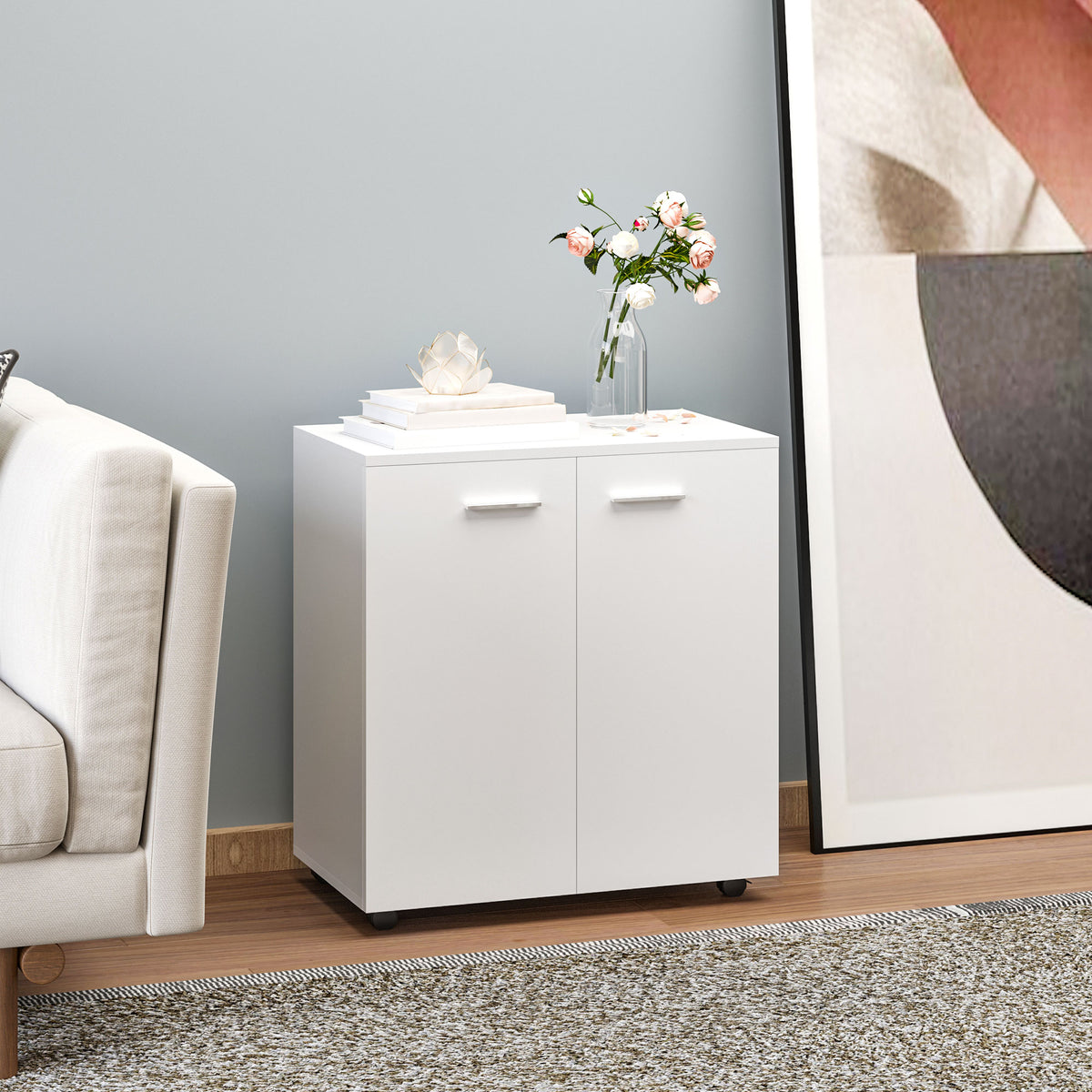 Homcom Mobile Sideboard Cabinet With Two Doors And Internal Shelf White