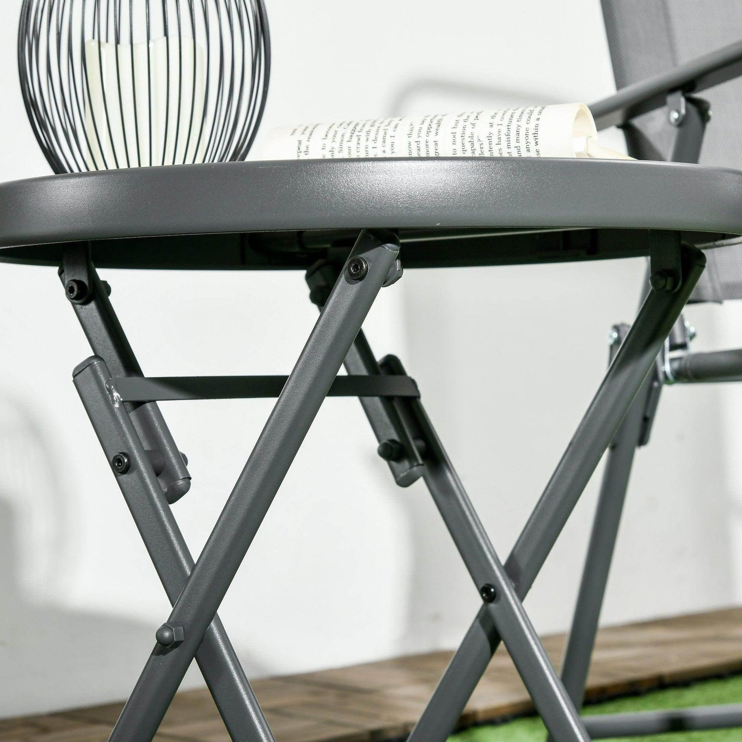 Outsunny Φ45cm Outdoor Side Table, Round Folding Patio Table with Imitation Marble Glass Top, Small Coffee Table, White - ALL4U RETAILER LTD