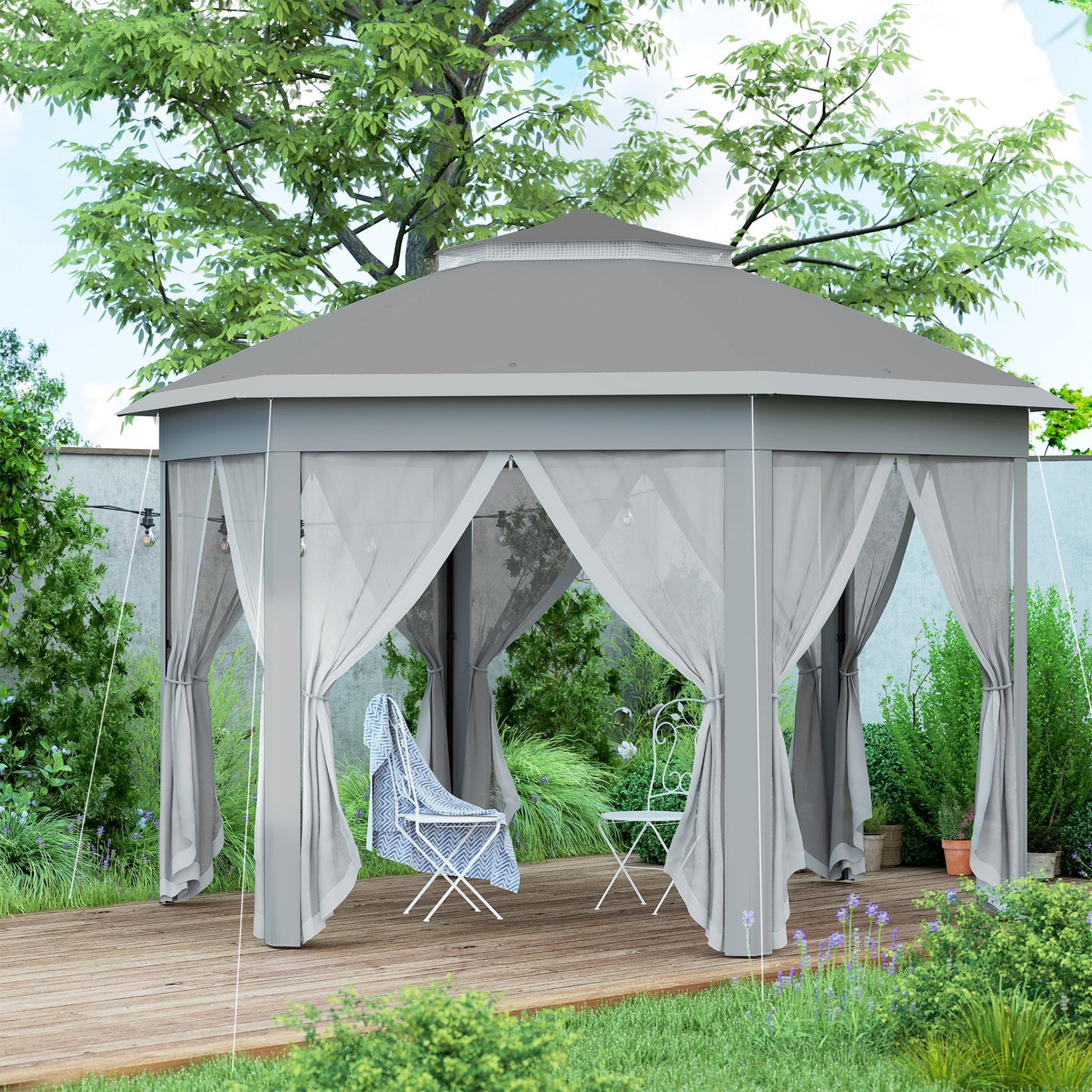 Outsunny 3x4m Garden Gazebo Pop Up Tent With Netting Double Roof Instant Shelter For Outdoor Patio