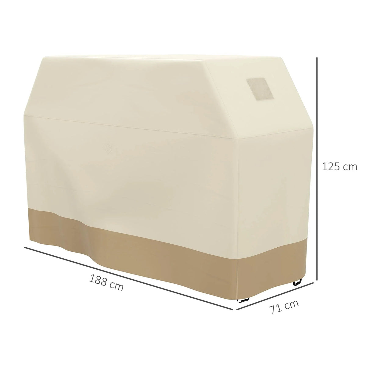 Beige waterproof BBQ grill cover, fitted for grill, 71 x 188 cm dimensions