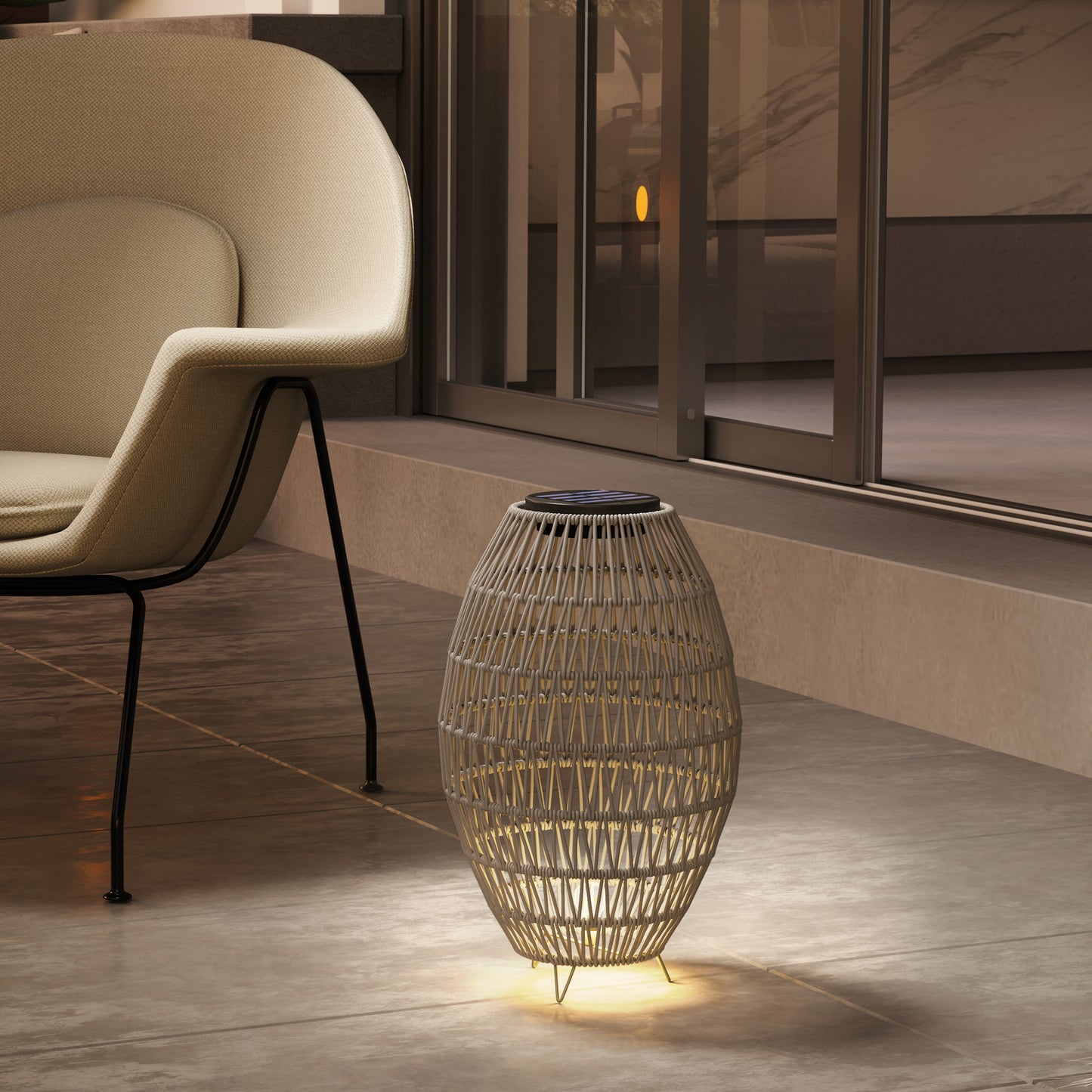 Outsunny Rattan Solar Lantern Outdoor Garden Light With Auto On Off IP44 Waterproof For Porch Pathway Grey