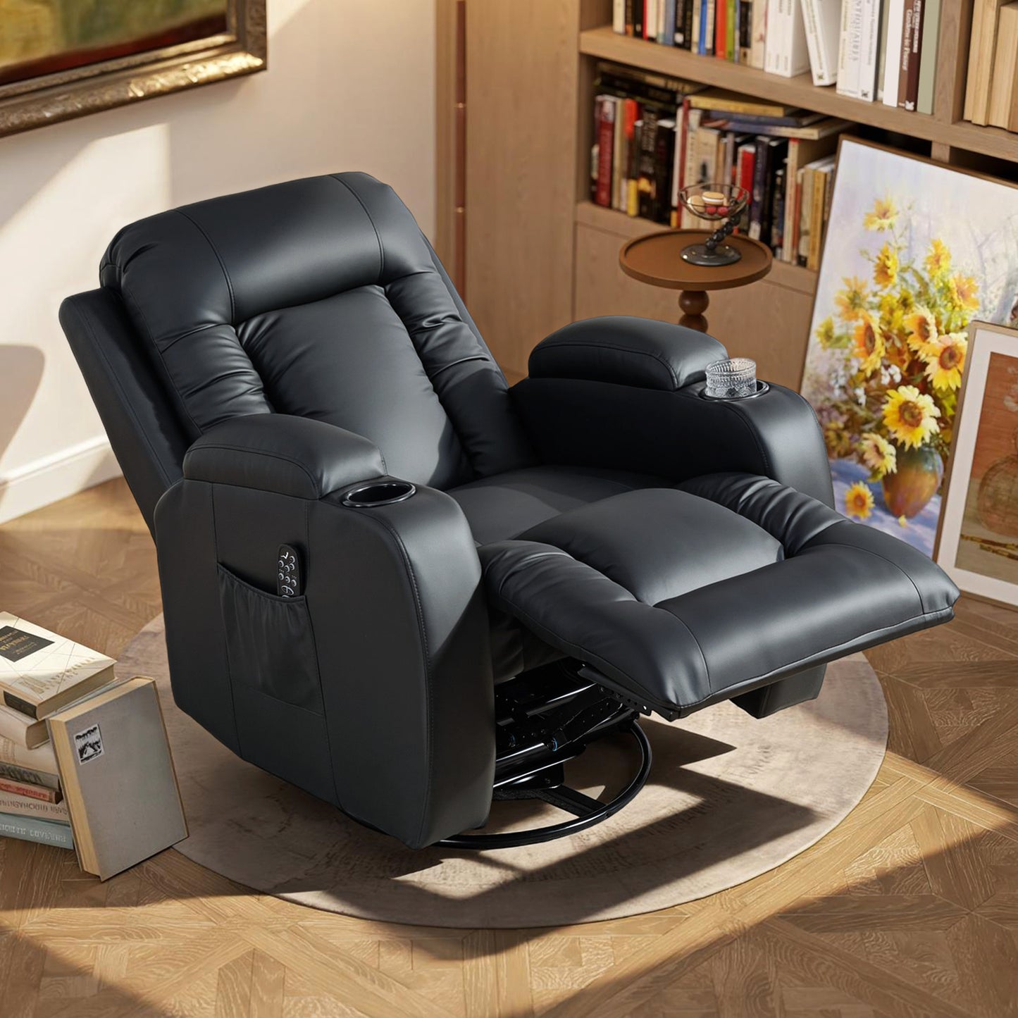 HOMCOM PU Leather Vibrating Massage Recliner Chair With Extended Footrest Cup Holders And Side Pockets Black