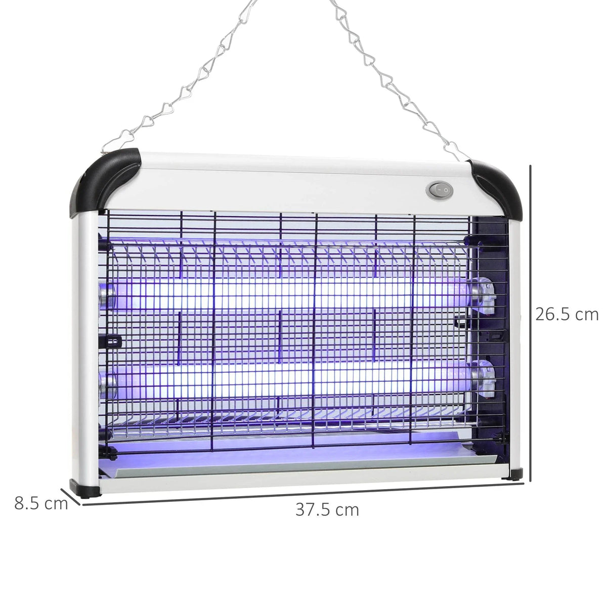 Electric mosquito killer lamp fly zapper with front UV grid and black side handles, silver