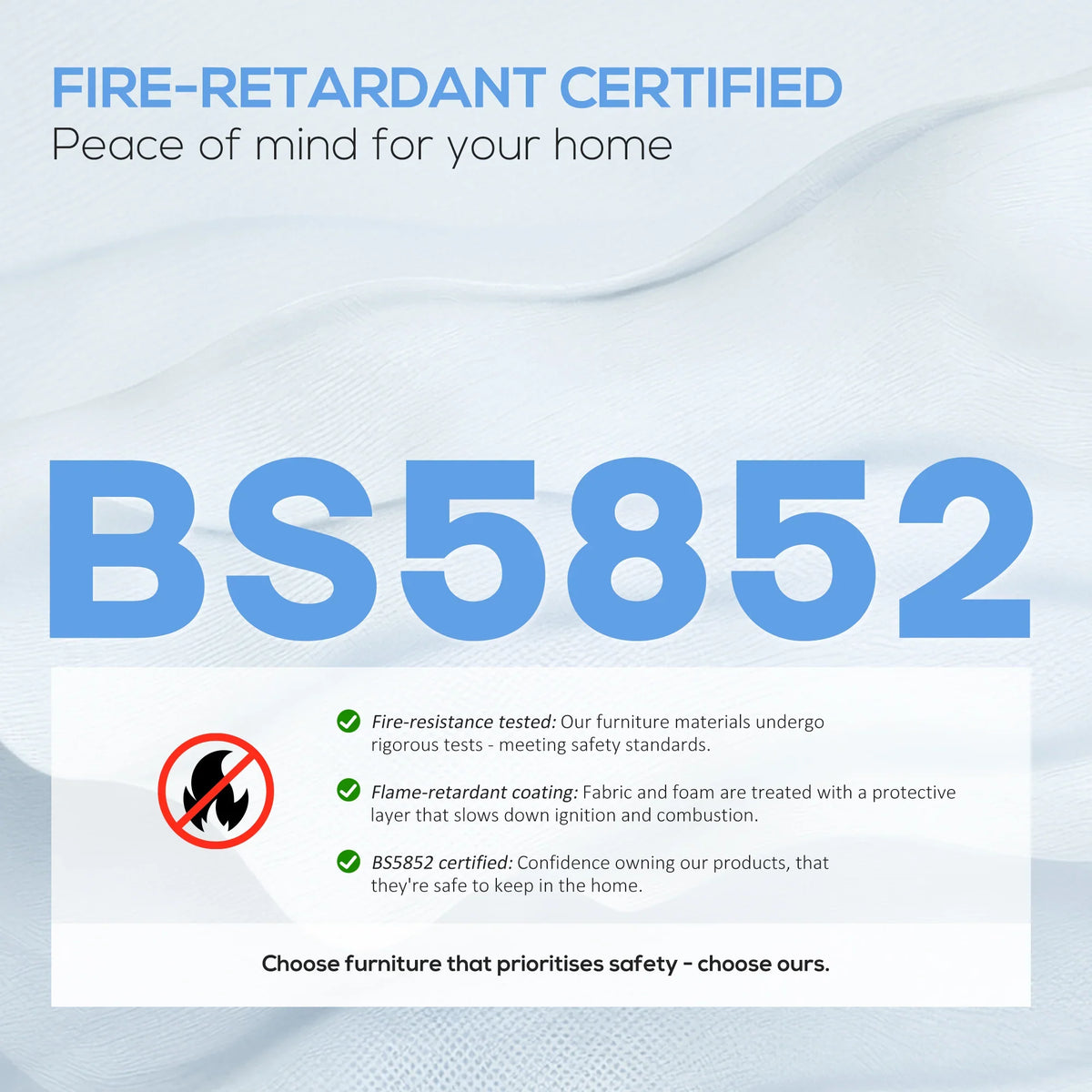 Fire-retardant certified upholstered fabric information graphic