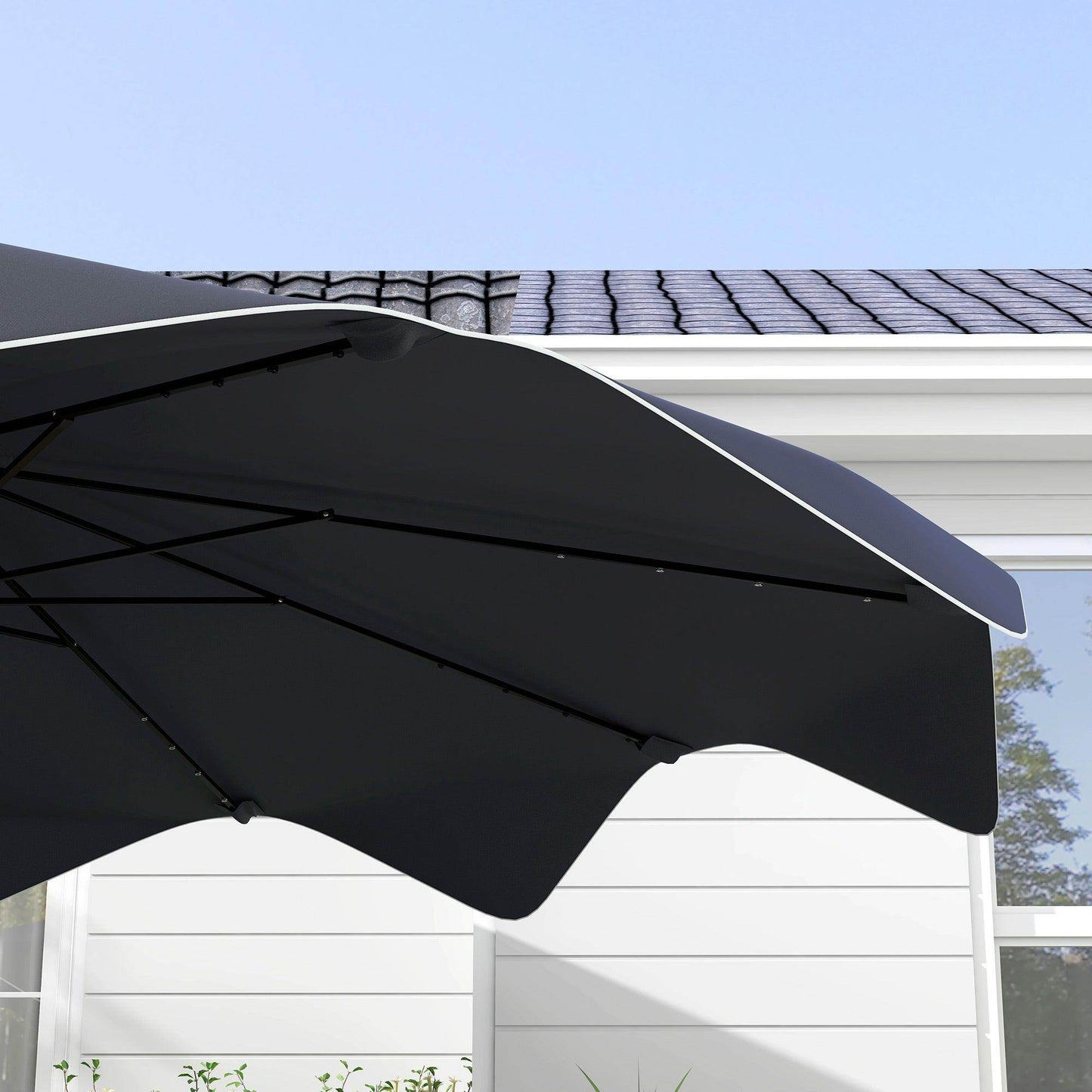 Outsunny Solar Patio Umbrella with LED and Tilt, Outdoor Market Table Umbrella Parasol with Crank, 3 x 3 (m), Dark Grey - ALL4U RETAILER LTD