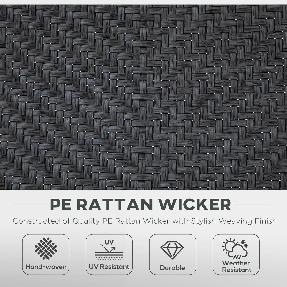 Close-up of dark woven PE rattan wicker pattern for outdoor folding chairs