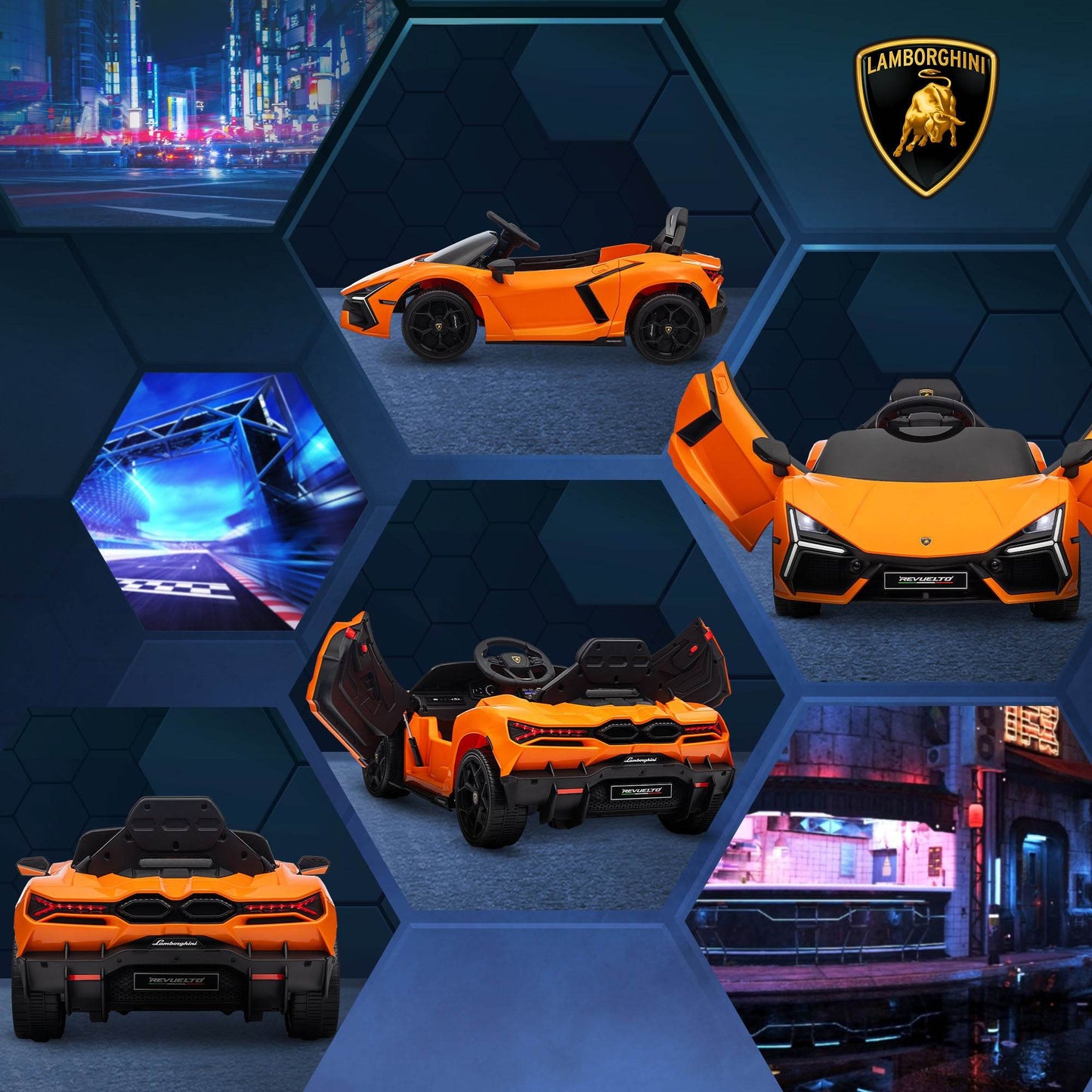 AIYAPLAY 12V Licensed Lamborghini Revuelto Kids Ride-On Car with Butterfly Doors, Training Wheels, Suspension, and Remote Control - Orange - ALL4U RETAILER LTD