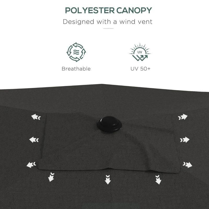 Outsunny 2 x 3m Rectangular Garden Parasol Umbrella - Dark Grey | Outdoor Market Sun Shade with Crank, Push Button Tilt, Aluminium Pole, 6 Ribs - ALL4U RETAILER LTD