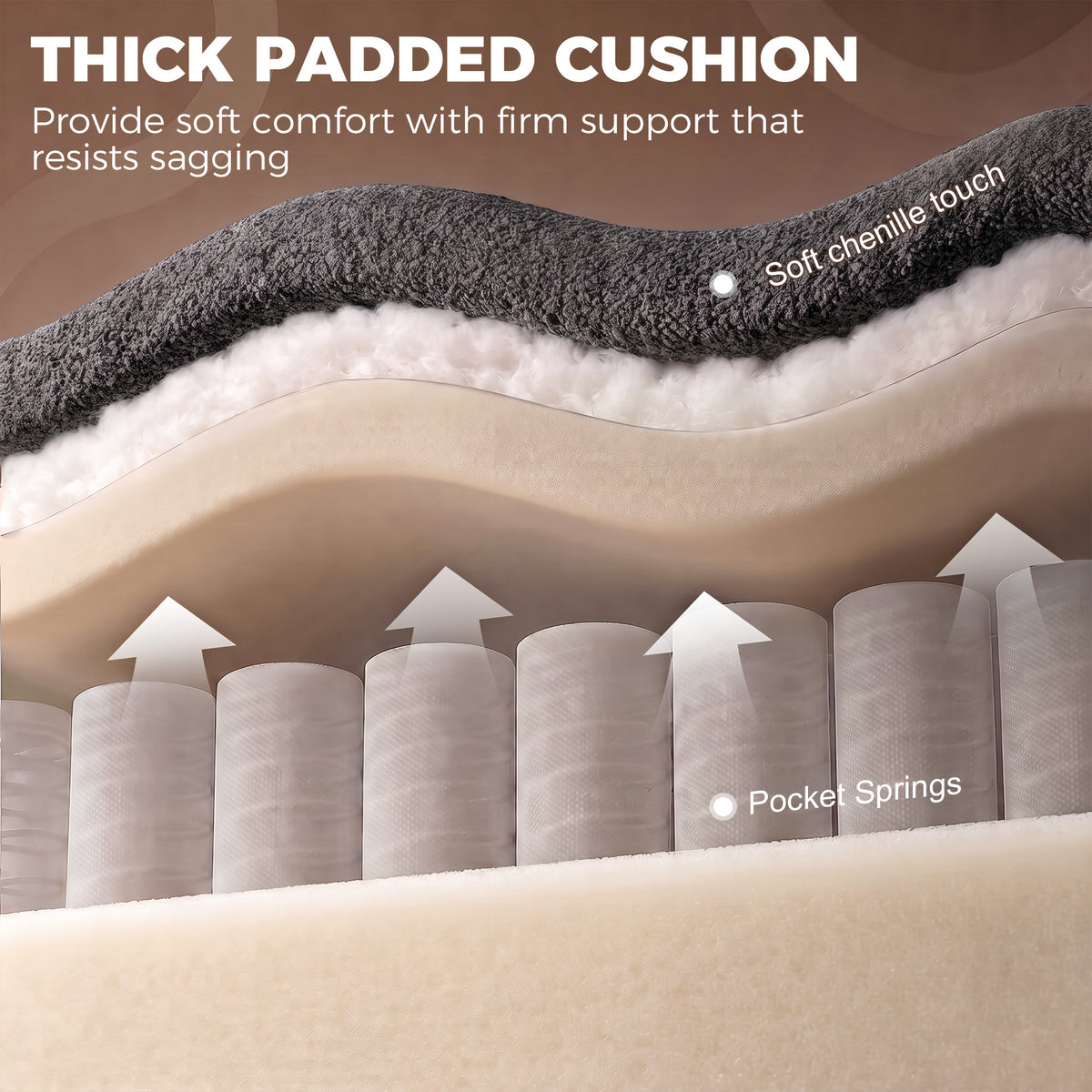 Recliner seat cushion interior with pocket springs and plush soft-touch upholstery