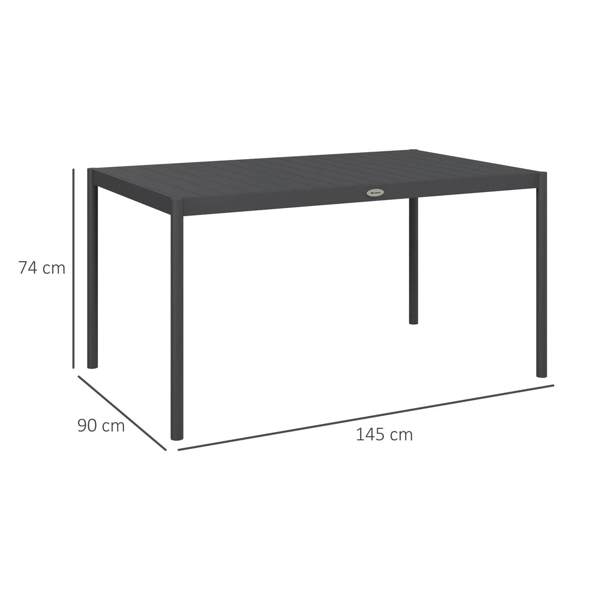 Outdoor aluminium dining table, 145 x 90 x 74 cm, dark gray top and legs
