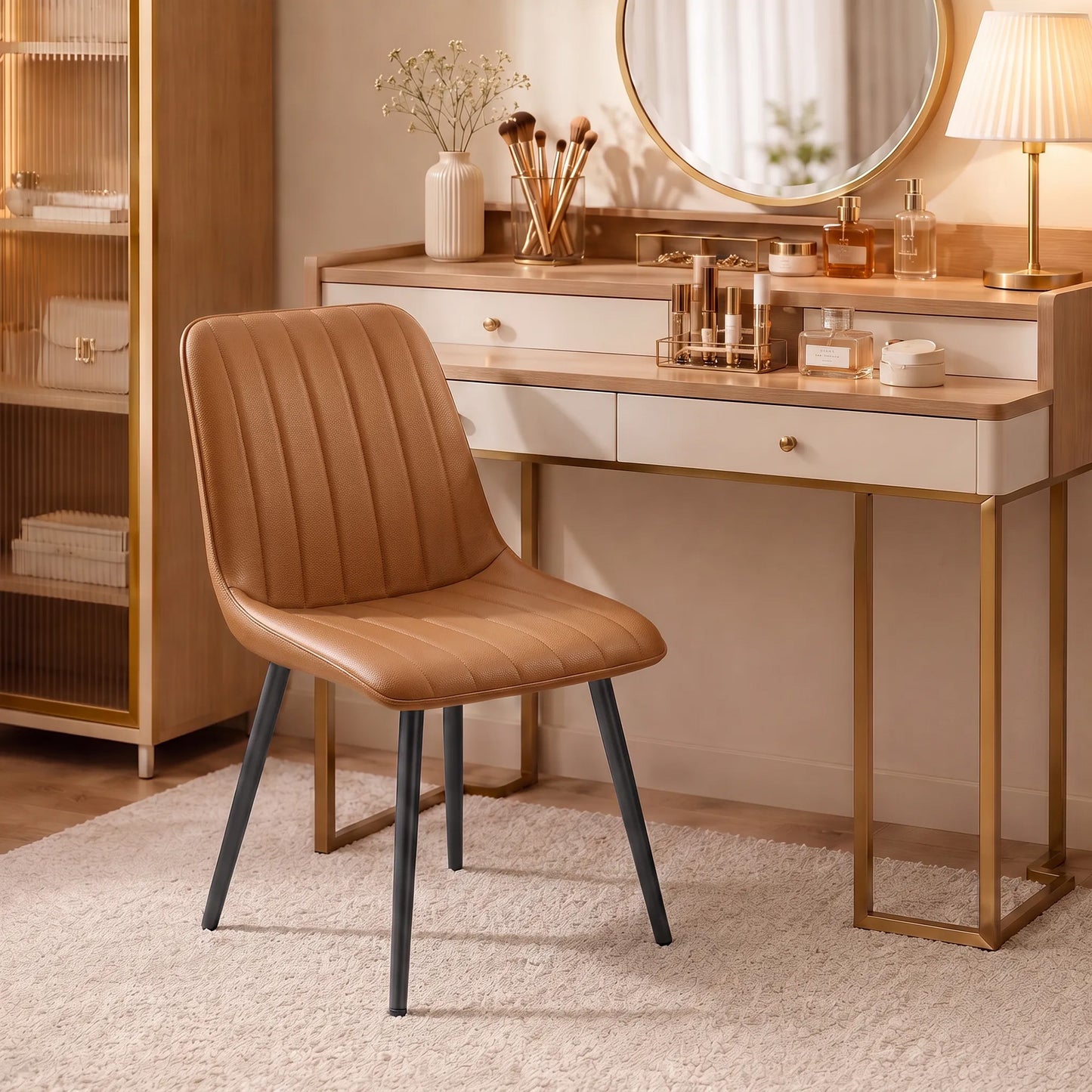 HOMCOM Faux Leather Dining Chairs Set Of 2 Comfortable Modern Kitchen Brown