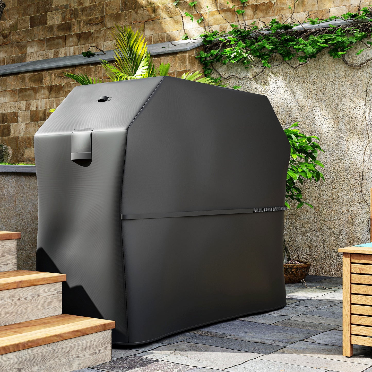 Outsunny Rectangular Gas Grill Cover 600D Oxford Fabric Waterproof Windproof With Hooks 147 x 61 x 122 cm Black