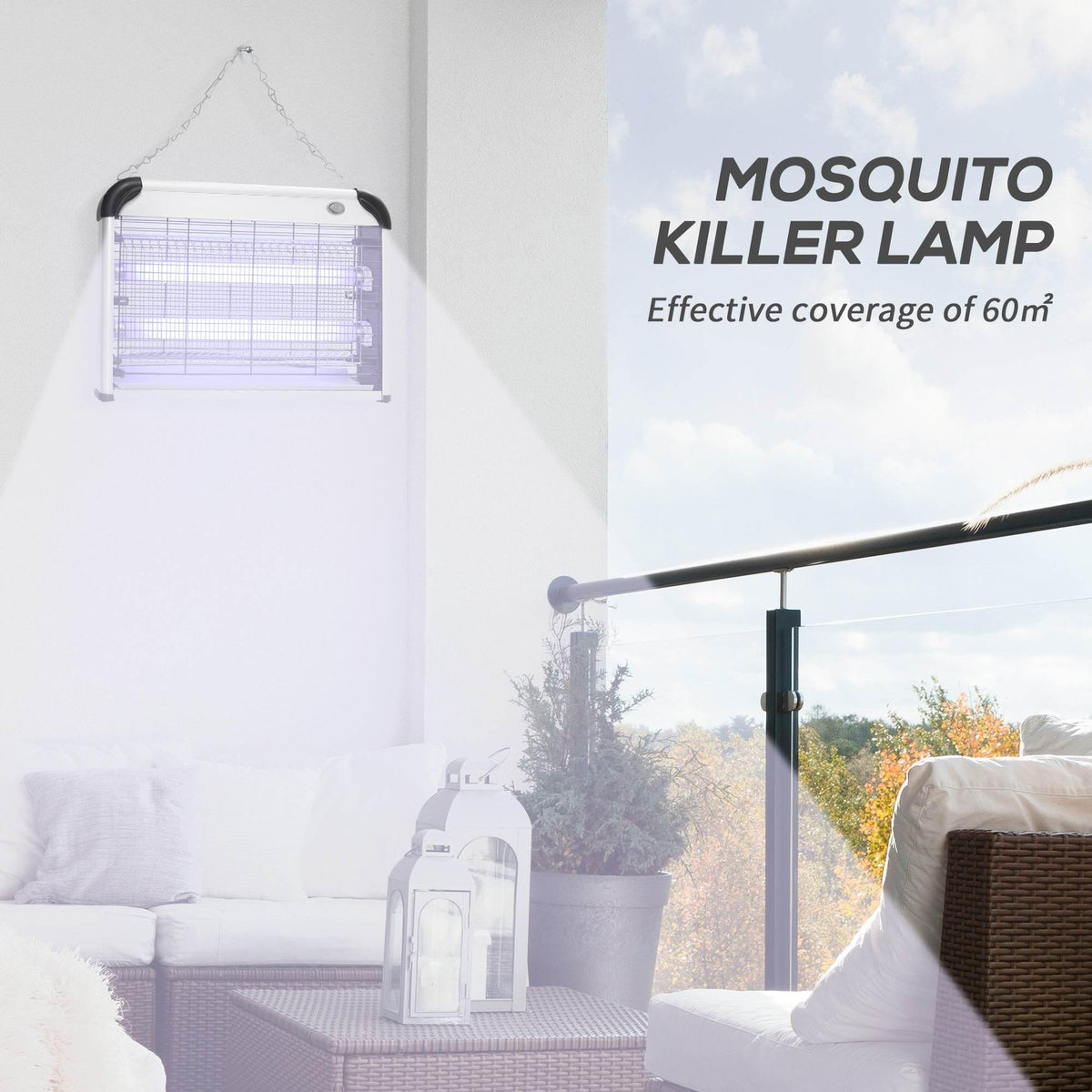 Wall-hanging electric mosquito killer lamp with protective grid housing, silver