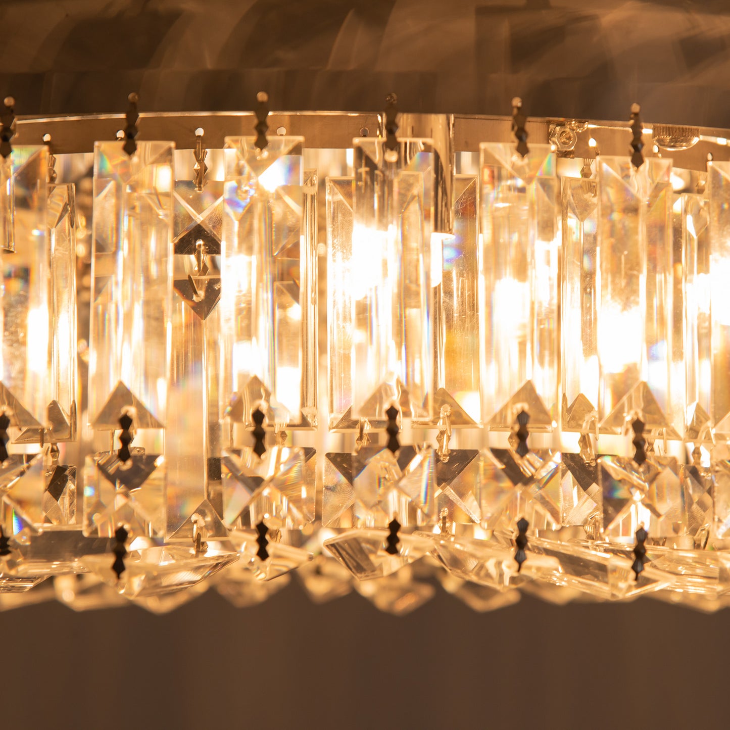 HOMCOM Crystal Ceiling Lights Set 2 Modern Flush Chandeliers Stainless Steel Base Pendant Lights Living Room Dining Room