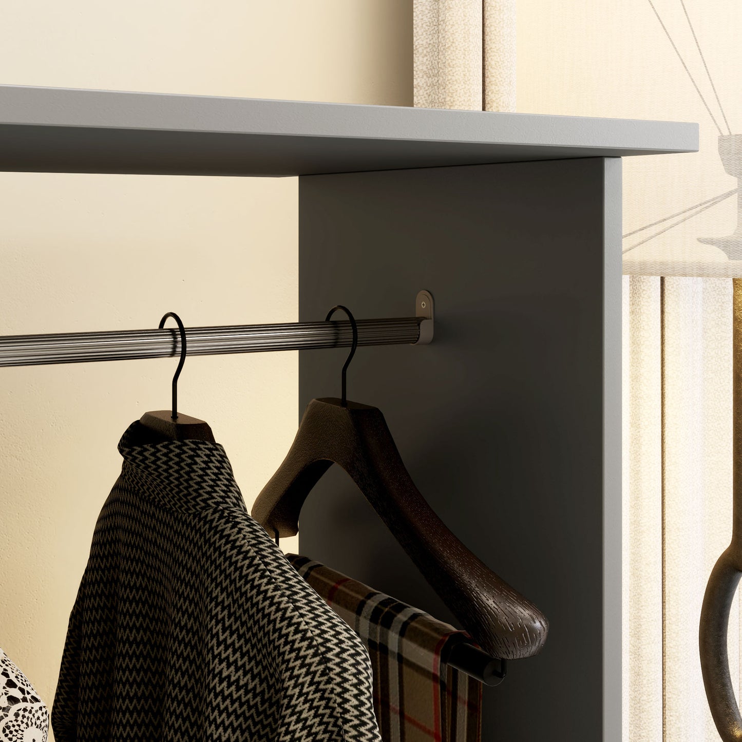 HOMCOM Open Wardrobe Double Mobile Storage Shelves Organizer With Six Wheels Grey