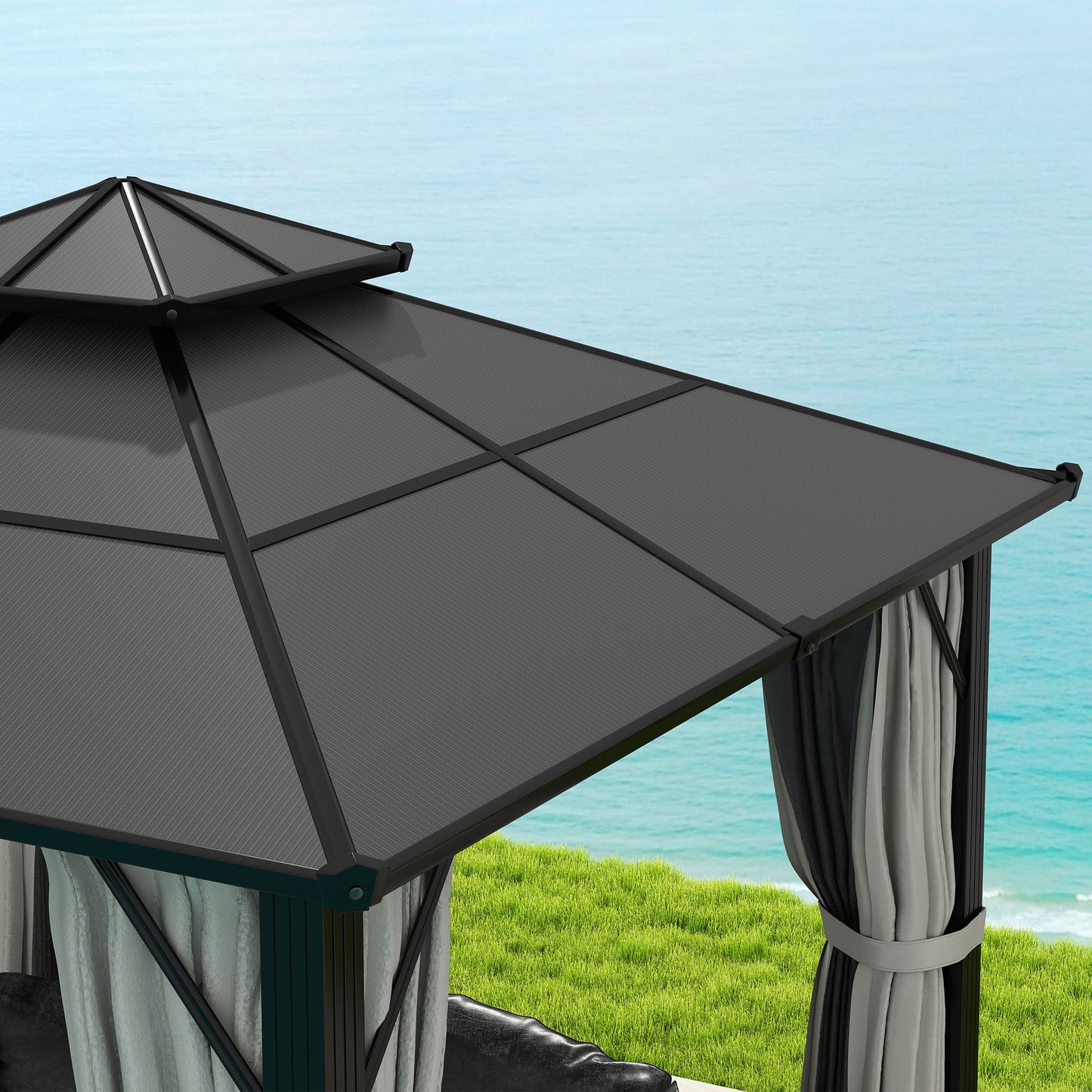 Outsunny 3x3m Hardtop Gazebo With UPF30 Polycarbonate Roof Aluminium Frame Garden Pavilion Mosquito Netting