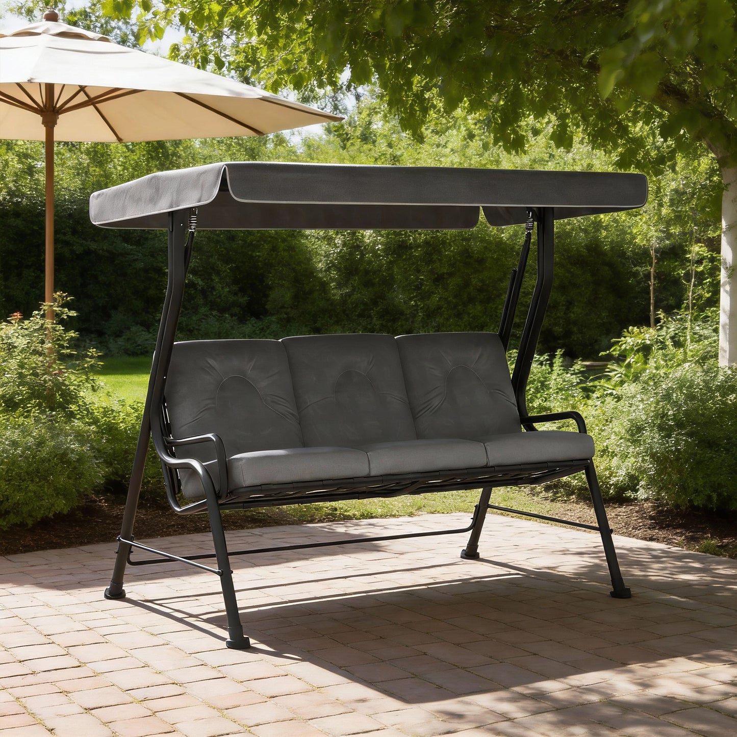 Outsunny 3 Seater Garden Swing Chair With Adjustable Waterproof Canopy Outdoor Patio Furniture Light Grey