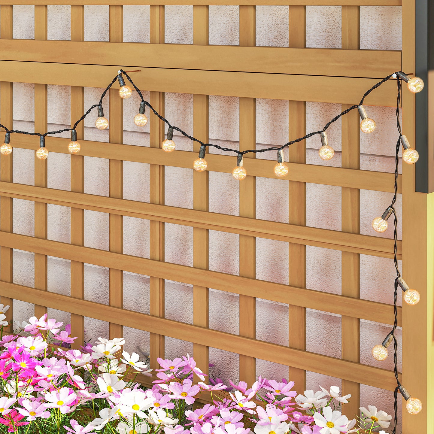 Outsunny Raised Bed Wood Planter With Trellis Drainage Holes For Climbing Plants Grow Vegetables And Flowers Yellow