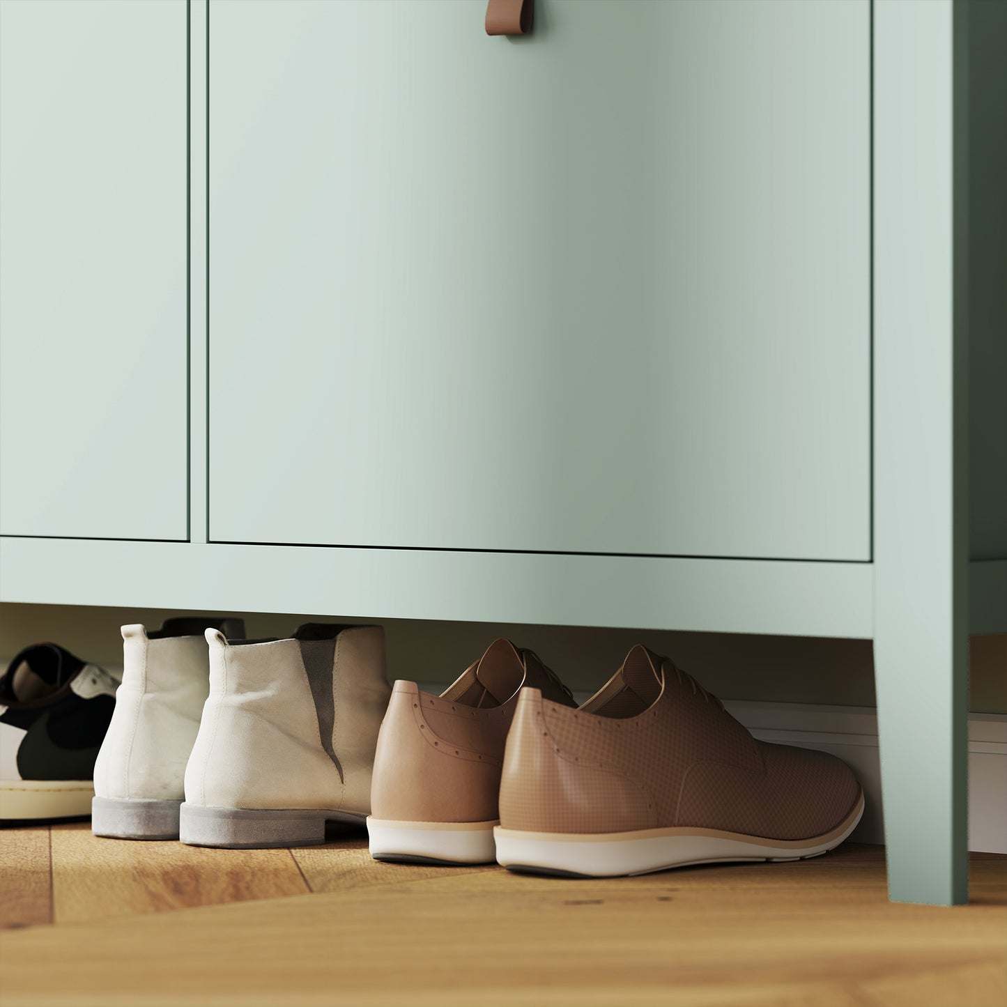 HOMCOM Modern Four Drawer Shoe Cabinet Green Slim Storage Organizer Holds 20 Pairs Shoes