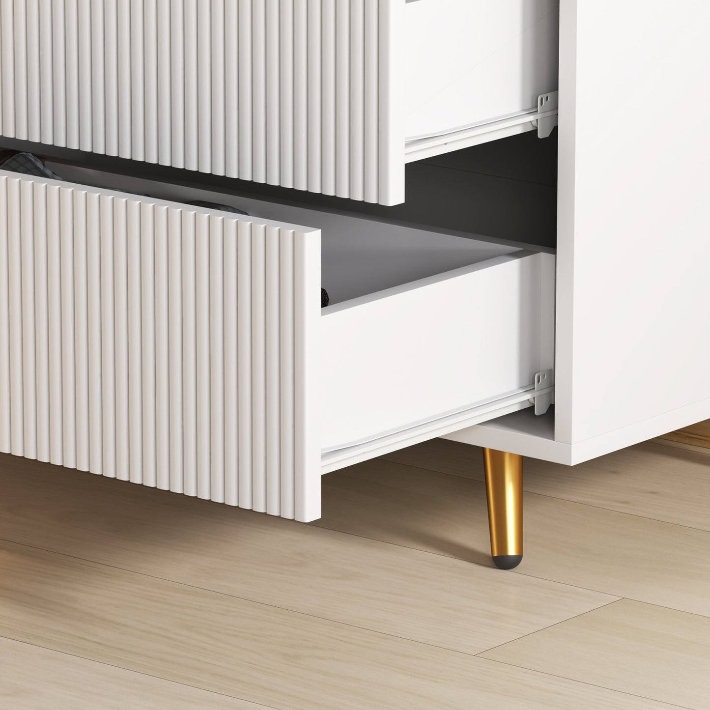 HOMCOM Elegant Four Drawer Bedside Table White With Ample Storage Nightstand For Bedroom