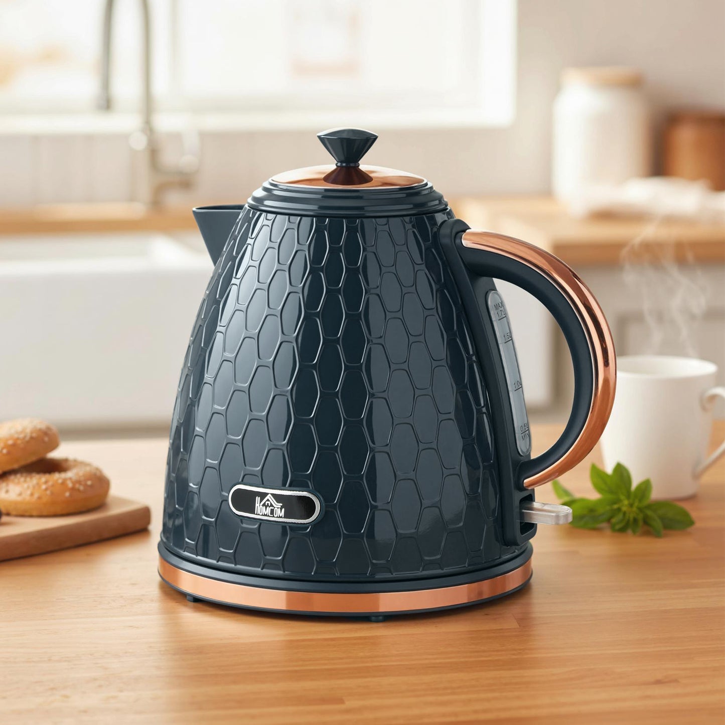 HOMCOM 3000W Rapid Boil Kettle With Honeycomb Design Dark Blue Auto Shut Off Boil Dry Protection For Tea And Coffee
