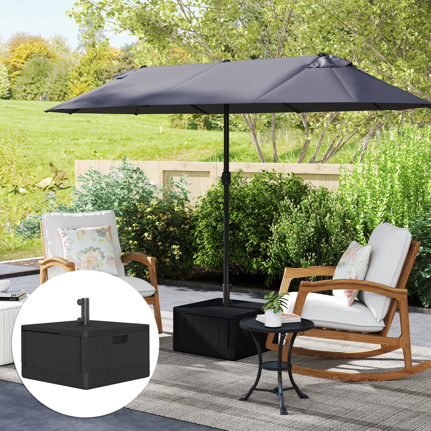Outsunny Parasol Base With Wheels For 38 And 48 Millimeter Poles Heavy Duty Stand Up To 80 Kg Or 50 Kg Water Black